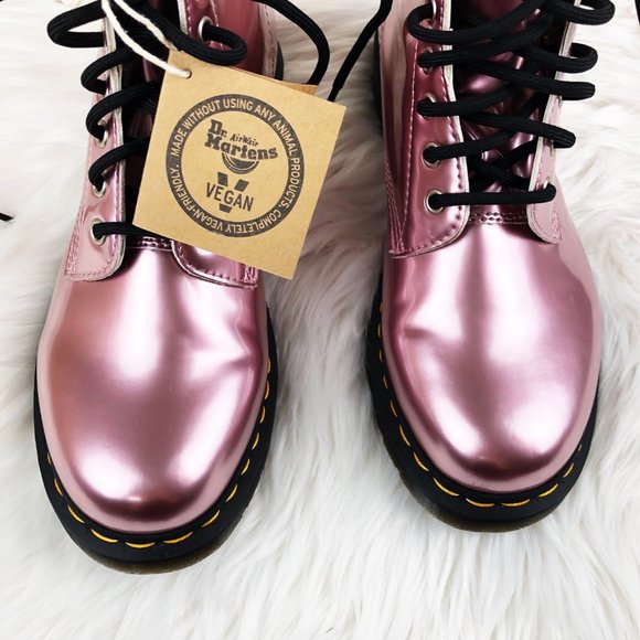 Dr. Martens Pink Vegan Leather 1460 Goldmix Boots - Picture 8 of 16